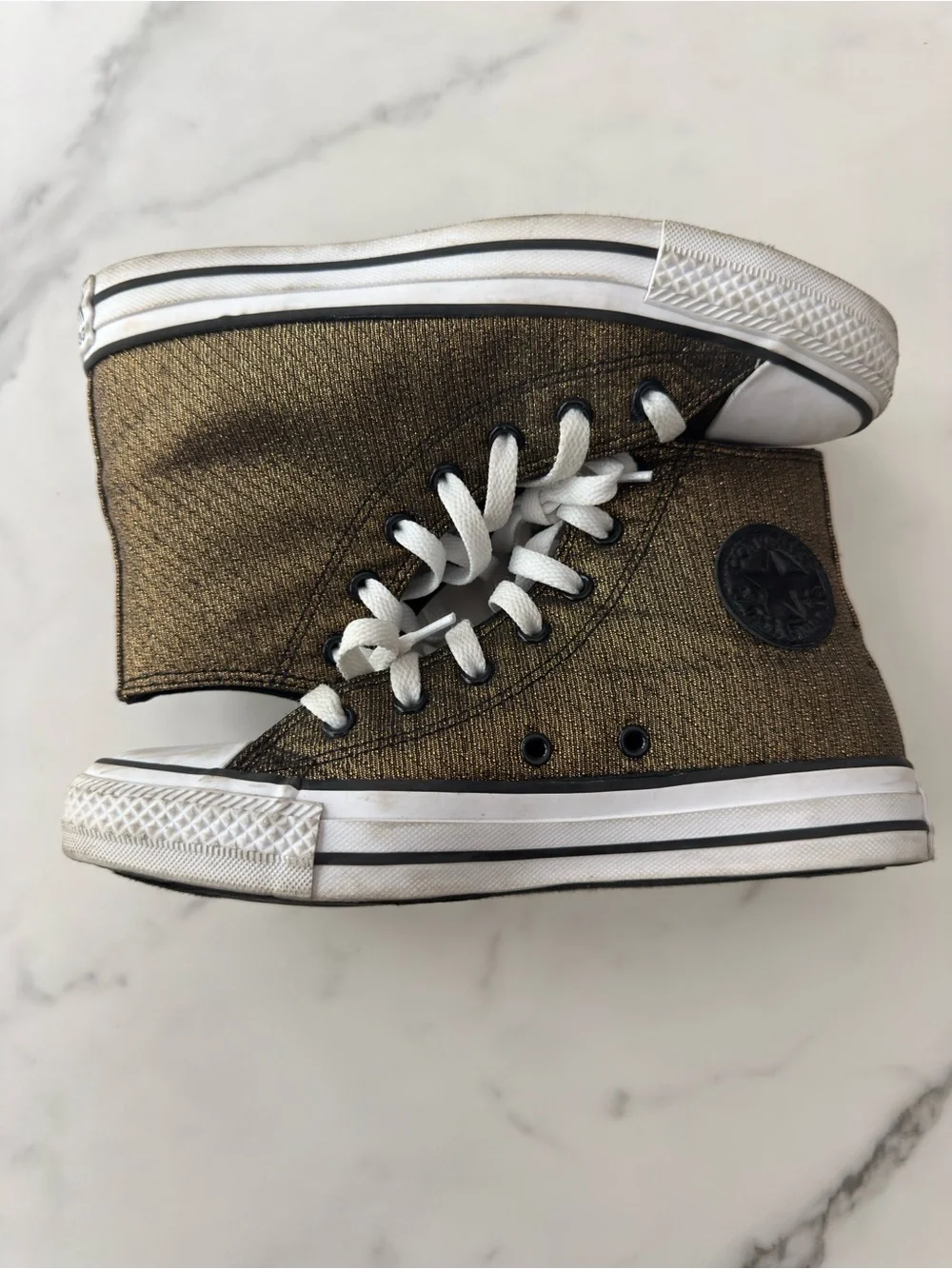 Kids High-Top Sneakers in Metallic Bronze with White Laces